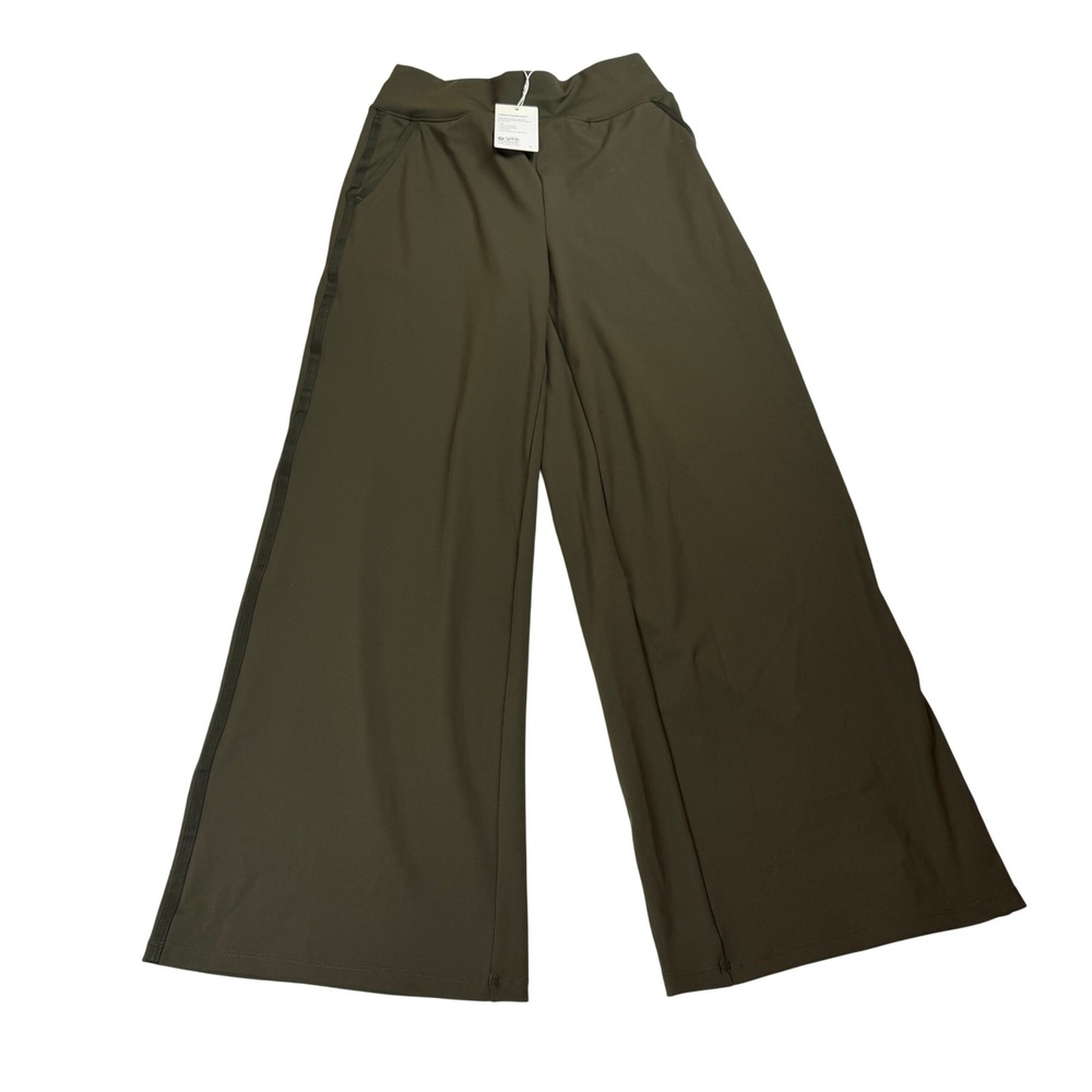 Halara DayStretch Wide Leg Pants Olive Green High Waisted Side Stripe Size XS